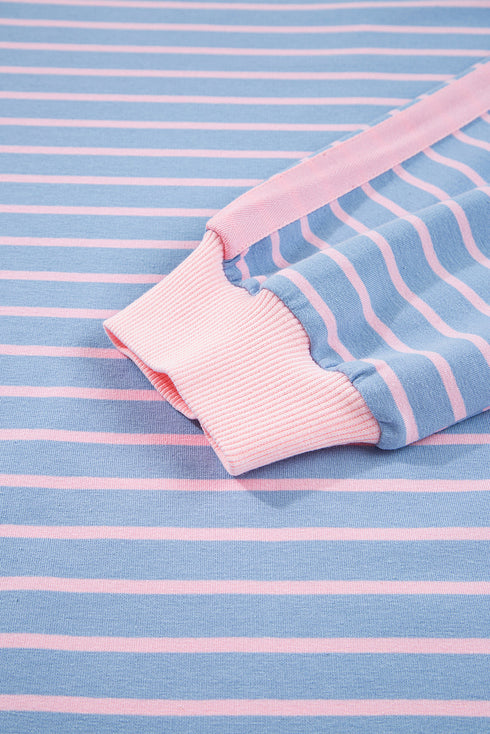 Slouchy Striped Contrast Trim Oversized Loungewear Pullover Top